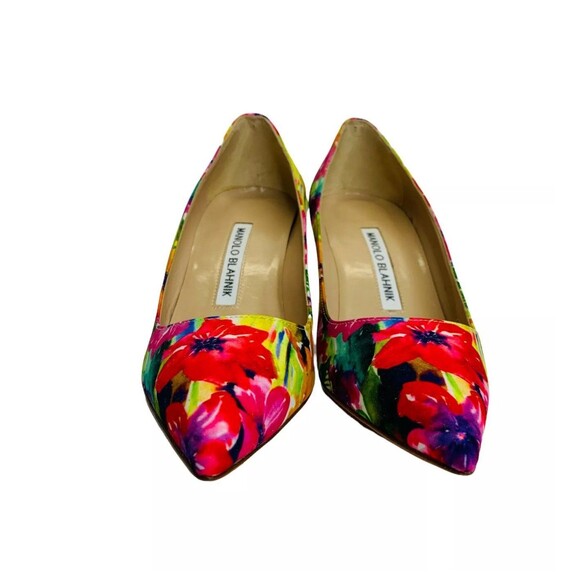 Manolo Blahnik BB 70 Floral Pointed Toe Neon Pumps Sz 41 / US 11 MSRP $695 - Picture 3 of 10